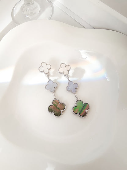 [LUXE NOBLE]CLOVER 3 MOTIFS CHALCEDONY DARK MOP SILVER EARRINGS