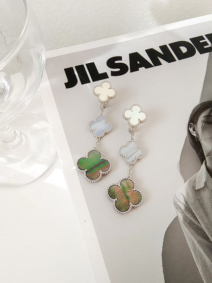 [LUXE NOBLE]CLOVER 3 MOTIFS CHALCEDONY DARK MOP SILVER EARRINGS