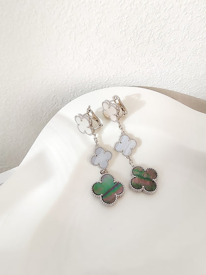 [LUXE NOBLE]CLOVER 3 MOTIFS CHALCEDONY DARK MOP SILVER EARRINGS