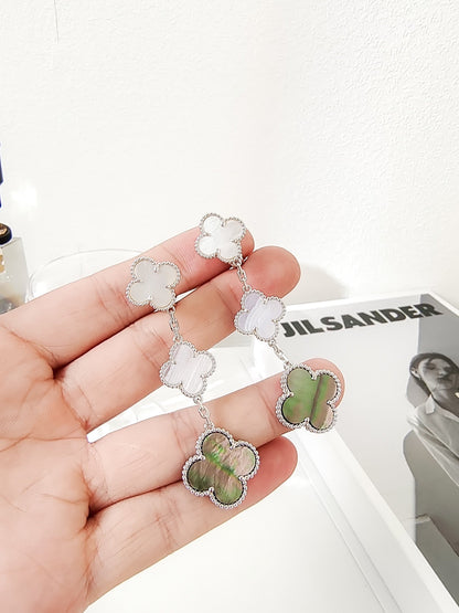 [LUXE NOBLE]CLOVER 3 MOTIFS CHALCEDONY DARK MOP SILVER EARRINGS