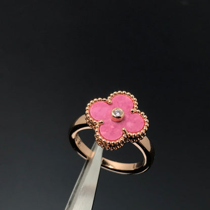 [LUXE NOBLE]CLOVER RHODONITE ROSE GOLD RING