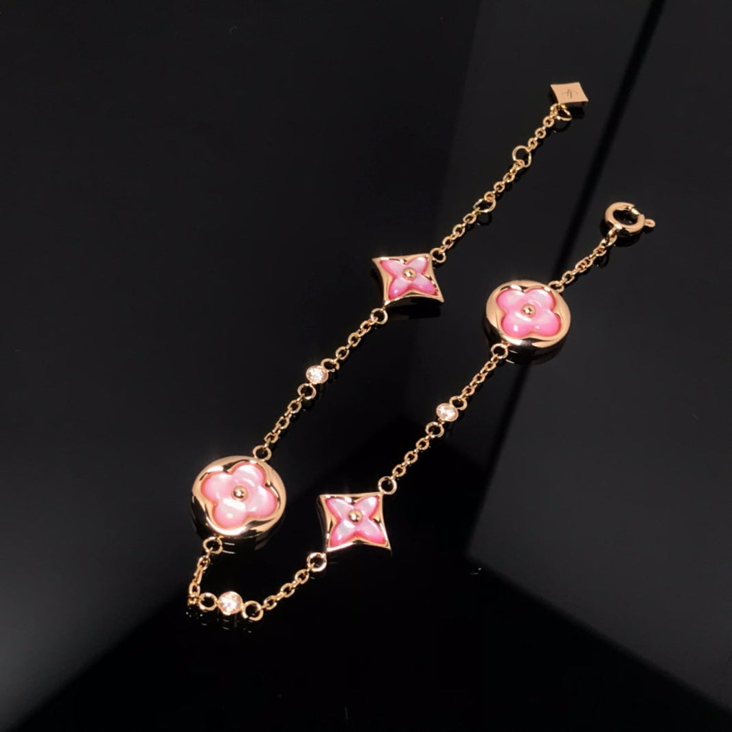 [LUXE NOBLE]STAR AND SUN 4 MOTIF PINK MOP PINK GOLD BRACELET