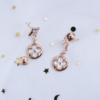 [LUXE NOBLE]STAR AND SUN PINK GOLD MOP DROP EARRINGS