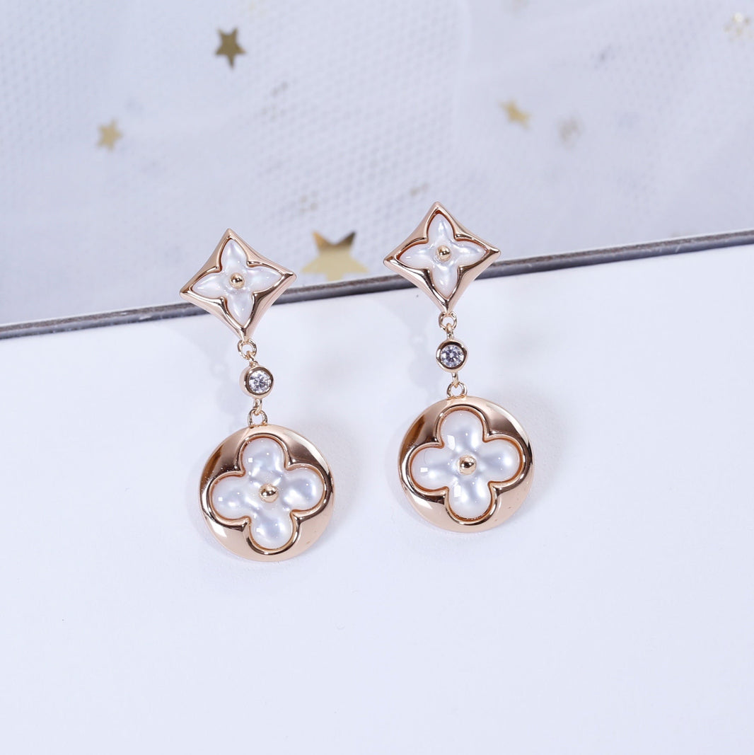 [LUXE NOBLE]STAR AND SUN PINK GOLD MOP DROP EARRINGS