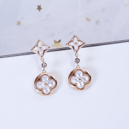 [LUXE NOBLE]STAR AND SUN PINK GOLD MOP DROP EARRINGS
