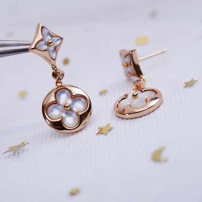 [LUXE NOBLE]STAR AND SUN PINK GOLD MOP DROP EARRINGS