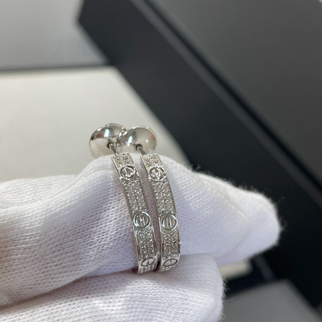 [LUXE NOBLE]LOVE DIAMOND SILVER HOOP EARRINGS