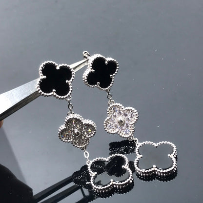 [LUXE NOBLE]CLOVER 3 MOTIF DIAMOND ONYX SILVER EARRINGS