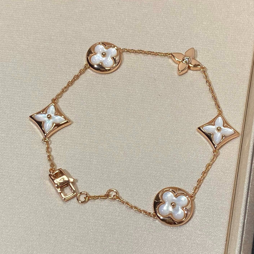 [LUXE NOBLE]STAR AND SUN 5 MOTIF MOP PINK GOLD BRACELET