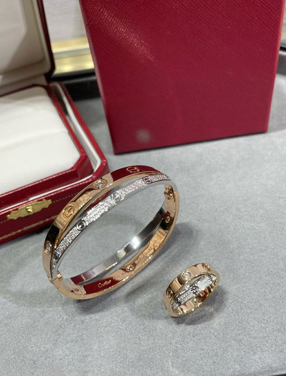 [LUXE NOBLE]LOVE PINK GOLD SILVER DIAMOND DOUBLE RING