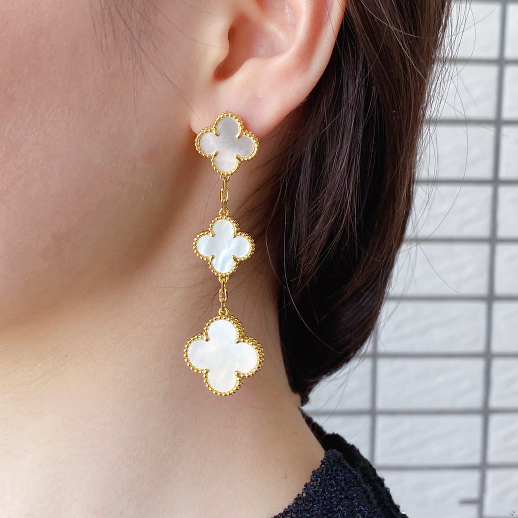 [LUXE NOBLE]CLOVER MOP 3 MOTIFS GOLD EARRINGS