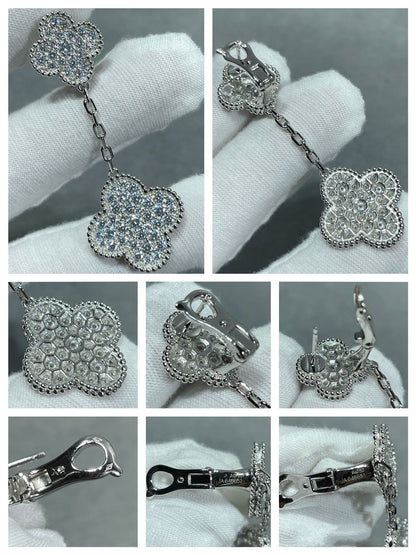 [LUXE NOBLE] Ohrringe aus Silber mit Kleeblattmotiven und Diamantbesatz