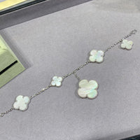 [LUXE NOBLE]クローバー5モチーフ ホワイトモップ シルバーブレスレット