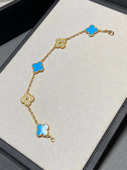 [LUXE NOBLE] CLOVER 5 MOTIF BLUE AGATE BRACELET COLLECTION