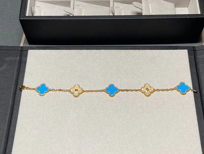 [LUXE NOBLE] CLOVER 5 MOTIF BLUE AGATE BRACELET COLLECTION