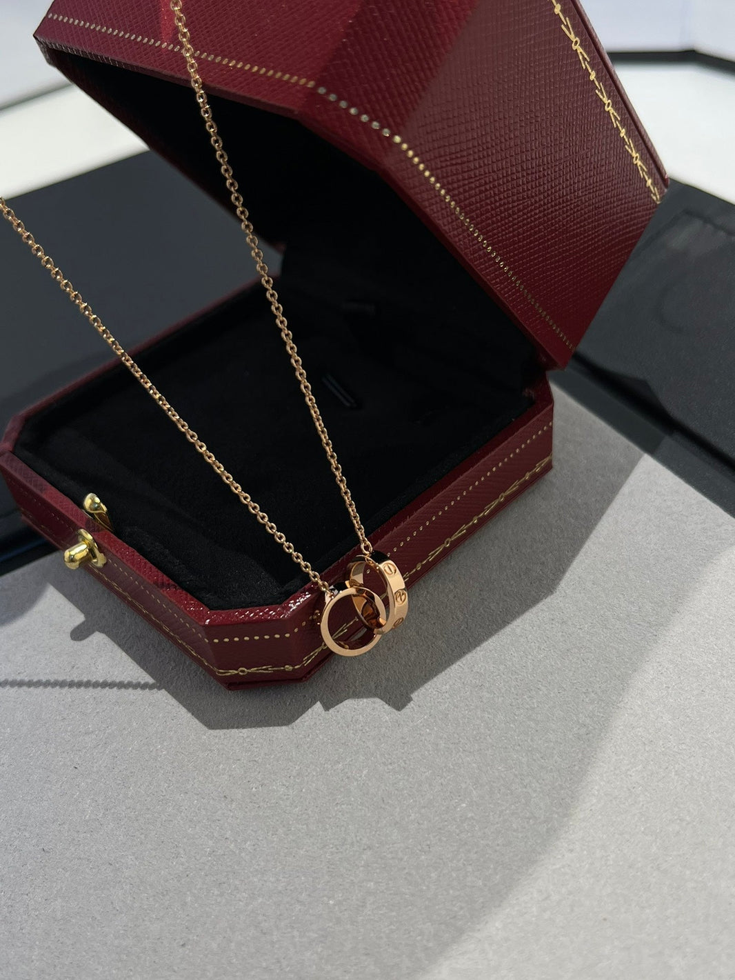 [LUXE NOBLE]LOVE NECKLACE DOUBLE RING PINK GOLD