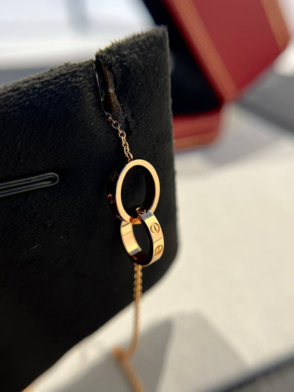 [LUXE NOBLE]LOVE NECKLACE DOUBLE RING PINK GOLD