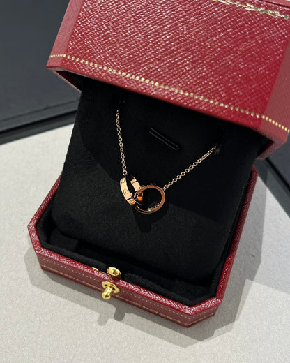 [LUXE NOBLE]LOVE NECKLACE DOUBLE RING PINK GOLD