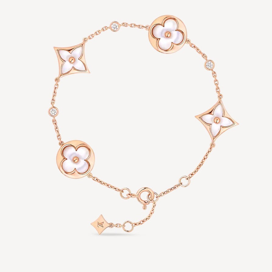 [LUXE NOBLE]STAR AND SUN 4 MOTIF WHITE MOP PINK GOLD BRACELET