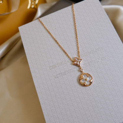 [LUXE NOBLE]STAR AND SUN WHITE MOP 2 MOTIF PINK GOLD NECKLACE