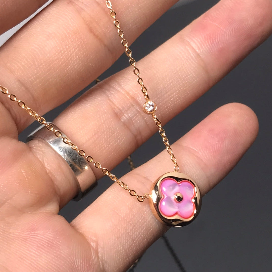 [LUXE NOBLE]COLOR BLOSSOM PINK MOP SUN GOLD NECKLACE