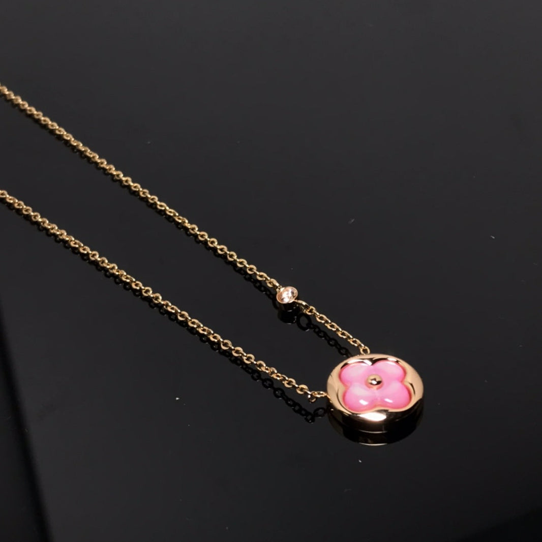 [LUXE NOBLE]COLOR BLOSSOM PINK MOP SUN GOLD NECKLACE