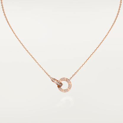 [LUXE NOBLE]LOVE 7.6MM NECKLACE ROSE GOLD AND SILVER  FULL DIAMOND