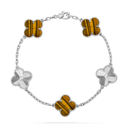 [LUXE NOBLE] CLOVER 5 MOTIFS TIGER EYE BRACELET COLLECTION