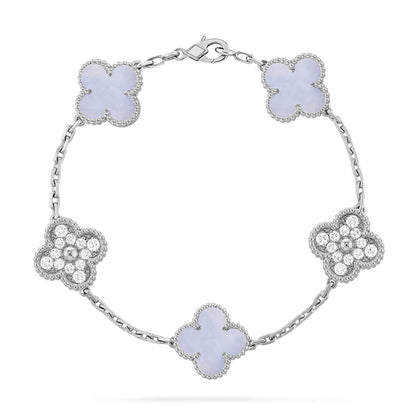 [LUXE NOBLE] CLOVER 5 MOTIF PURPLE CHALCEDONY BRACELET COLLECTION