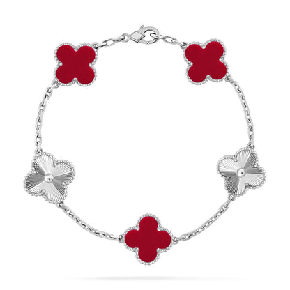 [LUXE NOBLE] CLOVER 5 MOTIF RED CORNELIAN BRACELET COLLECTION