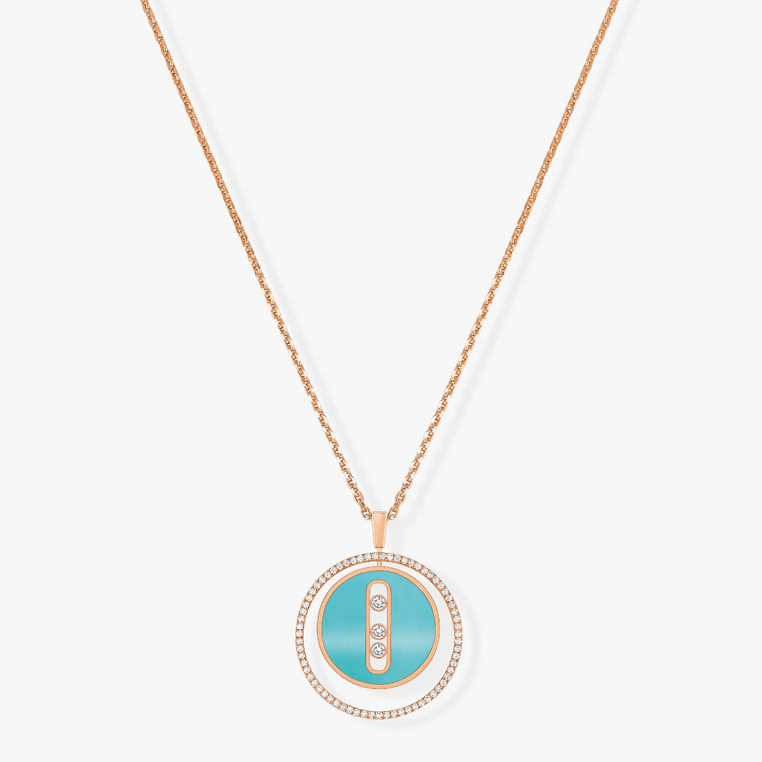 [LUXE]LUCKY MOVE 3 DIAMONDS TURQUOISE PINK GOLD DIAMOND NECKLACE