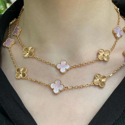 [LUXE NOBLE]CLOVER 20 MOTIFS LASER PINK MOP NECKLACE