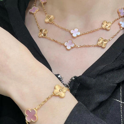 [LUXE NOBLE]CLOVER 20 MOTIFS LASER PINK MOP NECKLACE