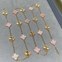 [LUXE NOBLE]CLOVER 20 MOTIFS LASER PINK MOP NECKLACE