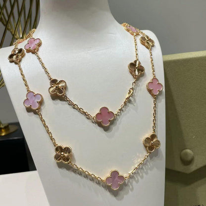 [LUXE NOBLE]CLOVER 20 MOTIFS LASER PINK MOP NECKLACE