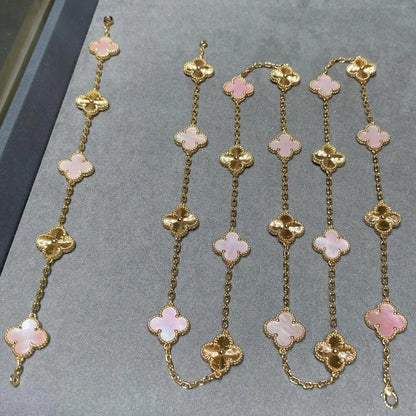[LUXE NOBLE]CLOVER 20 MOTIFS LASER PINK MOP NECKLACE
