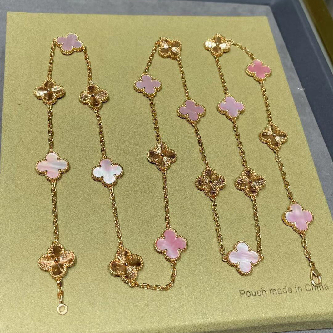 [LUXE NOBLE]CLOVER 20 MOTIFS LASER PINK MOP NECKLACE