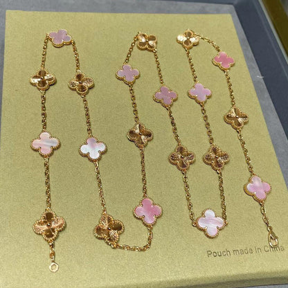 [LUXE NOBLE]CLOVER 20 MOTIFS LASER PINK MOP NECKLACE