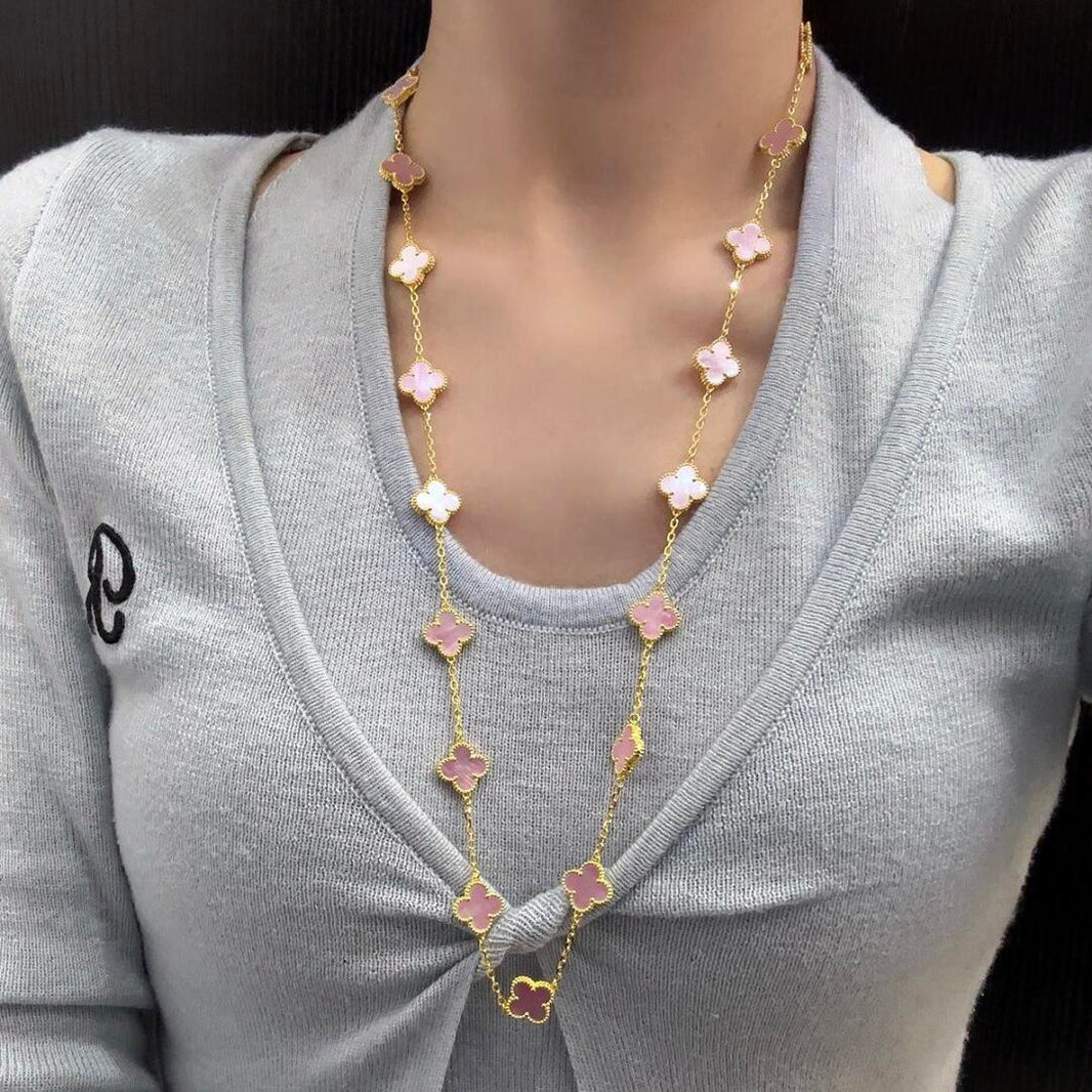 [LUXE NOBLE]CLOVER 20 MOTIFS PINK MOP NECKLACE