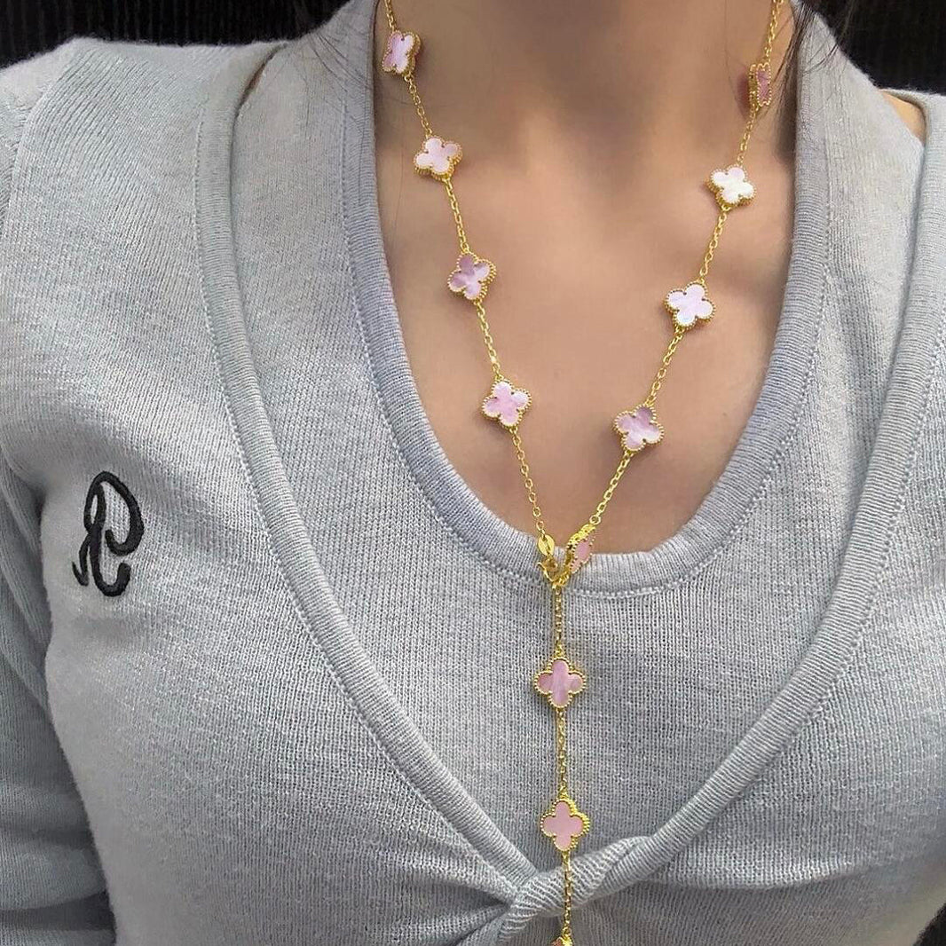 [LUXE NOBLE]CLOVER 20 MOTIFS PINK MOP NECKLACE