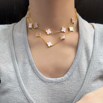 [LUXE NOBLE]CLOVER 20 MOTIFS PINK MOP NECKLACE
