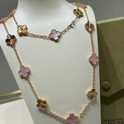 [LUXE NOBLE]CLOVER 20 MOTIFS LASER PINK MOP NECKLACE