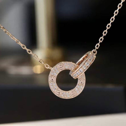 [LUXE NOBLE]LOVE 7.6MM NECKLACE ROSE GOLD AND SILVER  FULL DIAMOND