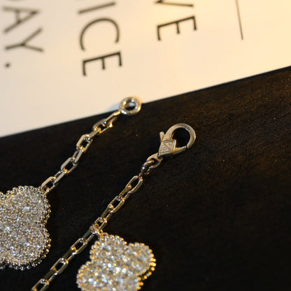 [LUXE NOBLE]CLOVER BRACELET 5 MOTIF SILVER DIAMOND PAVED