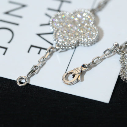 [LUXE NOBLE]CLOVER BRACELET 5 MOTIF SILVER DIAMOND PAVED