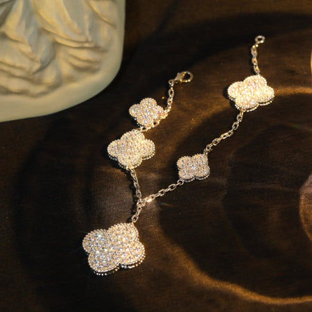 [LUXE NOBLE]CLOVER BRACELET 5 MOTIF SILVER DIAMOND PAVED