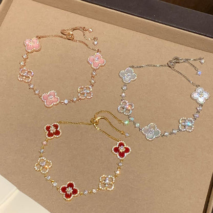 [LUXE NOBLE]CLOVER 5 MOTIF PINK BLUE RED WHITE BRACELET