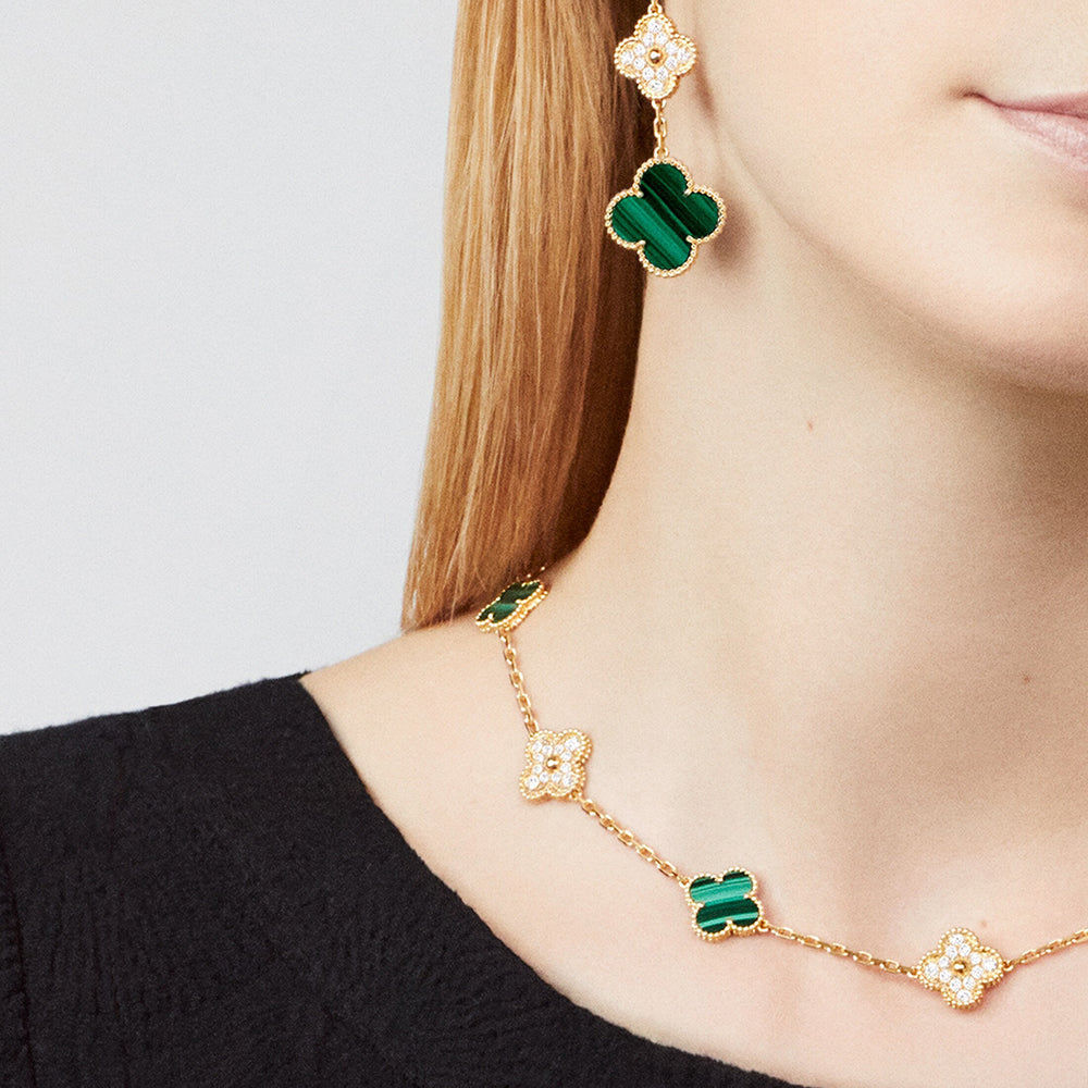 [LUXE NOBLE]CLOVER 10 MOTIFS MALACHITE DIAMOND NECKLACE