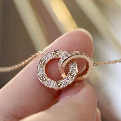 [LUXE NOBLE]LOVE 7.6MM NECKLACE ROSE GOLD AND SILVER  FULL DIAMOND