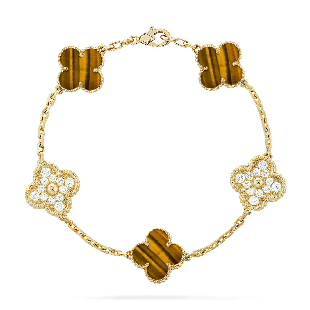 [LUXE NOBLE] CLOVER 5 MOTIFS TIGER EYE BRACELET COLLECTION